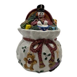 World Bazaar Santa's Sack of Toys Christmas Ceramic Cookie Jar Toy Soldier